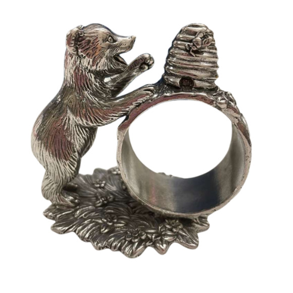 Reed & Barton 1824 Collection Bear & Beehive Napkin Ring Silverplate 2000 main image 12